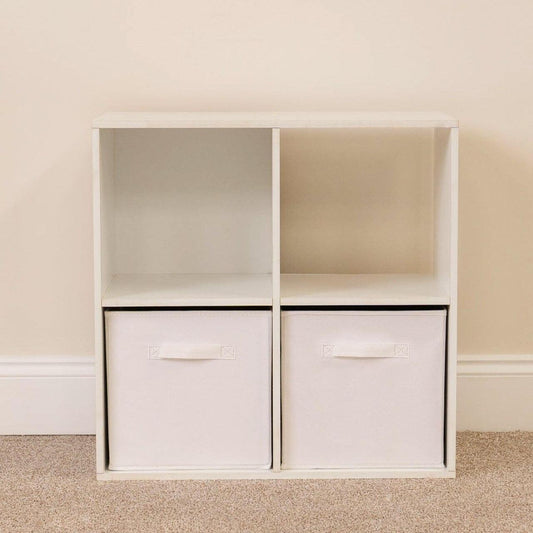 4 Cube White Bookcase Wooden Display Unit Shelving Storage Bookshelf Shelves (White Basket) - Laura James
