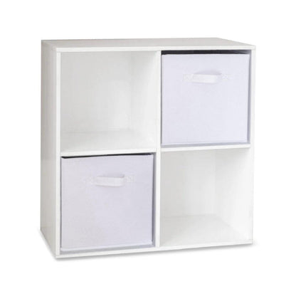 Cara 4 Cube Chalk White Bookcase Wooden Display Unit Shelving Storage Bookshelf Shelves - White Basket