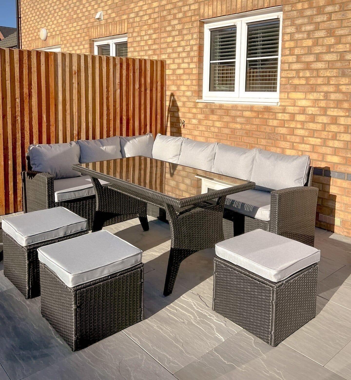 9 Seater Rattan Outdoor Corner Sofa Set - Black Weave - Laura James