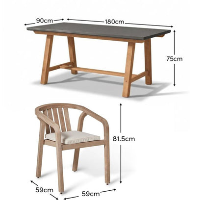 Shiro Dove Grey Concrete Dining Table Set - 6 Seater - Shiro Dining Chairs - Laura James