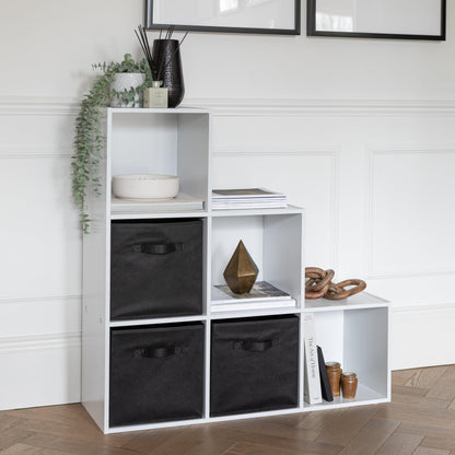 6 Cube bookcase ladder storage unit - white with black boxes - Laura James