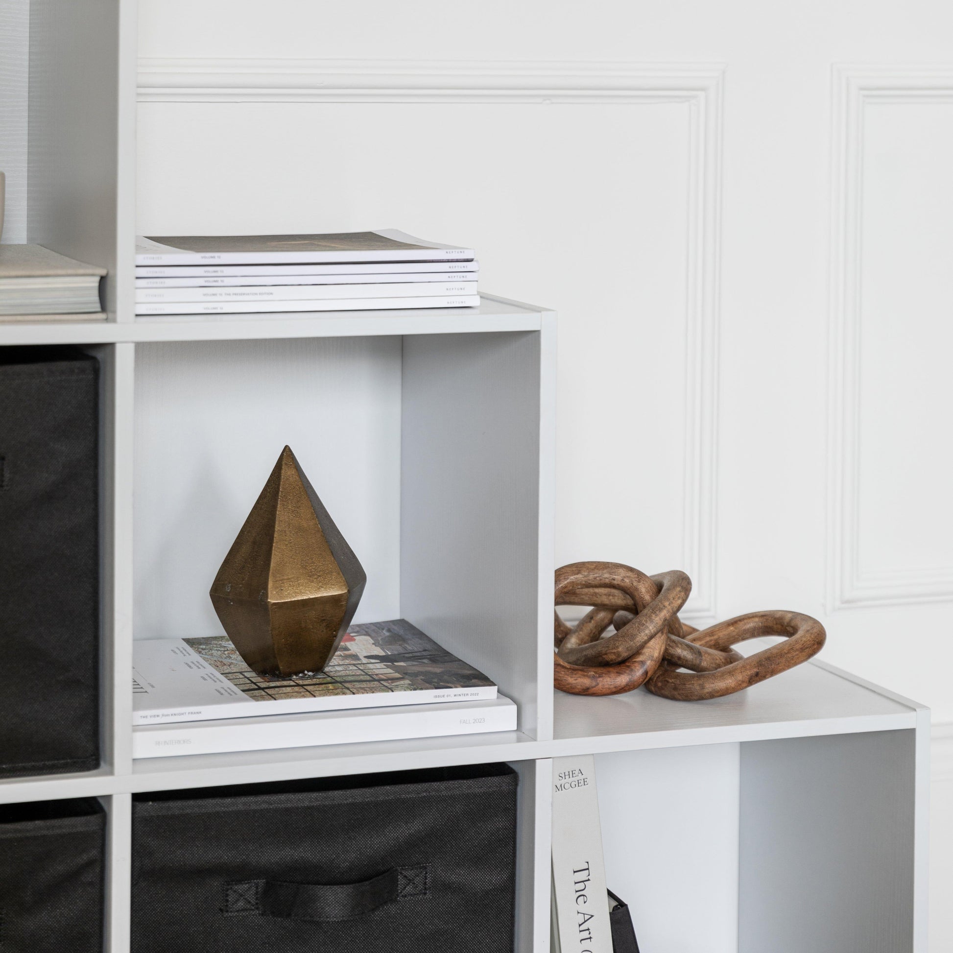 6 Cube bookcase ladder storage unit - white with black boxes - Laura James