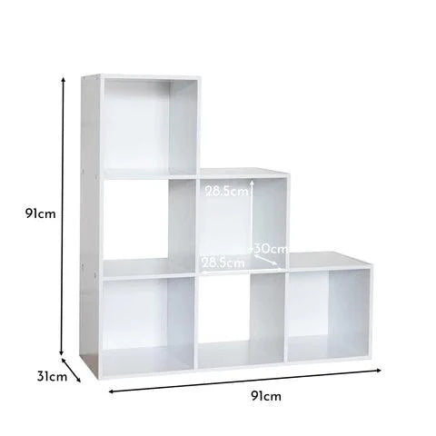 6 Cube bookcase ladder storage unit - white with pink boxes - Laura James