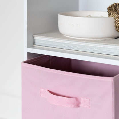 6 Cube bookcase ladder storage unit - white with pink boxes - Laura James