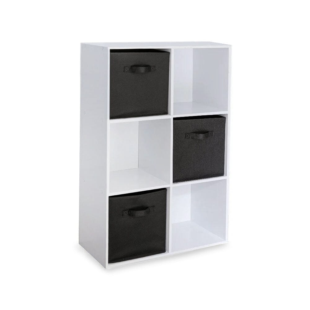 6 Cube White Bookcase Wooden Display Unit Shelving Storage Bookshelf Shelves (black 
Basket) - Laura James