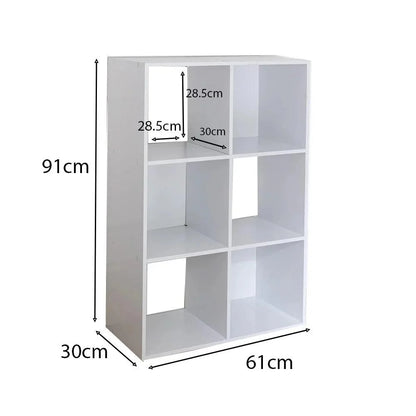 6 Cube White Bookcase Wooden Display Unit Shelving Storage Bookshelf Shelves (Black Basket) - Laura James
