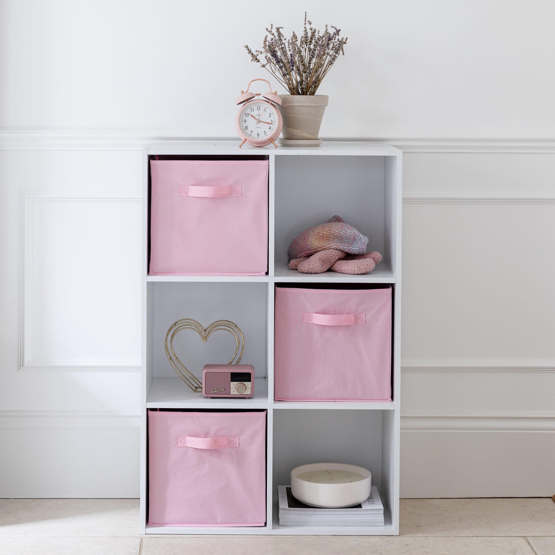 6 Cube White Bookcase Wooden Display Unit Shelving Storage Bookshelf Shelves (Pink Basket) - Laura James