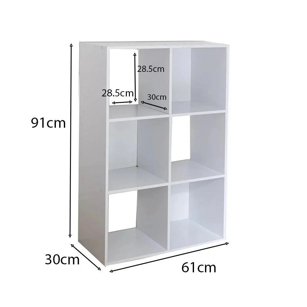 6 Cube White Bookcase Wooden Display Unit Shelving Storage Bookshelf Shelves (Pink Basket) - Laura James