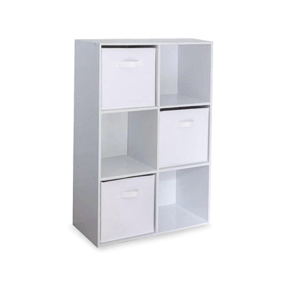 6 Cube White Bookcase Wooden Display Unit Shelving Storage Bookshelf Shelves - White Basket