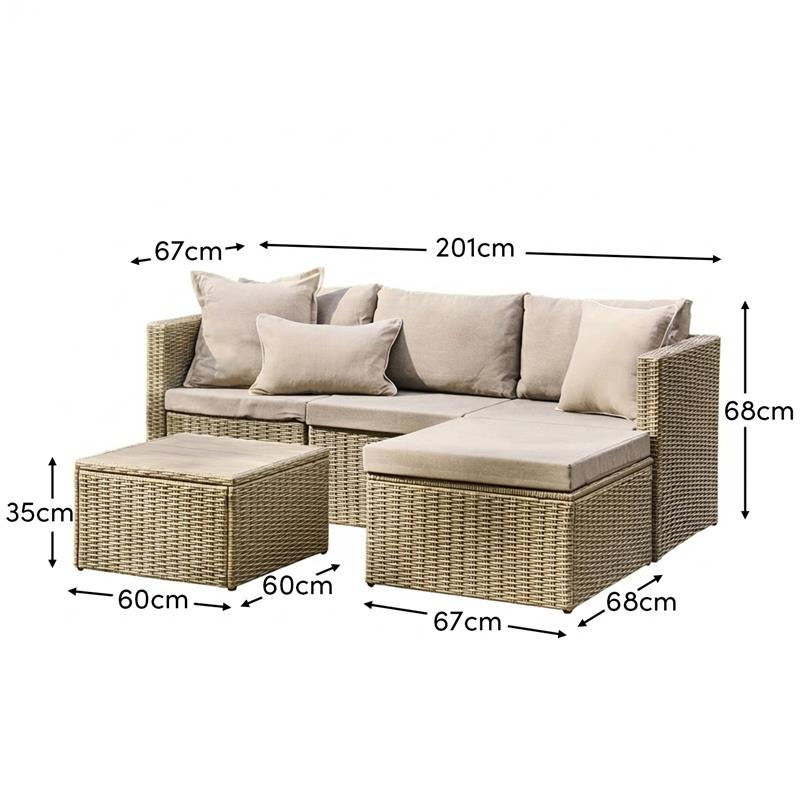 Weston 4 Seater Rattan Garden Corner Sofa Set - Light Grey with Stone Grey Cushions Laura James