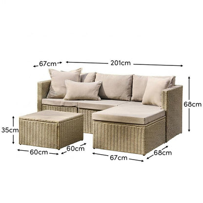 Weston 4 Seater Rattan Garden Corner Sofa Set - Light Grey with Stone Grey Cushions Laura James
