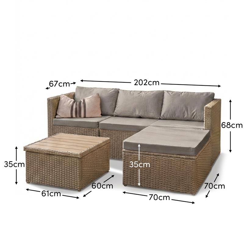 Weston 4 Seater Rattan Corner Sofa Set With Polywood Top  - Natural Weave