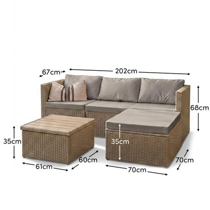 Weston 4 Seater Rattan Corner Sofa Set With Polywood Top  - Natural Weave