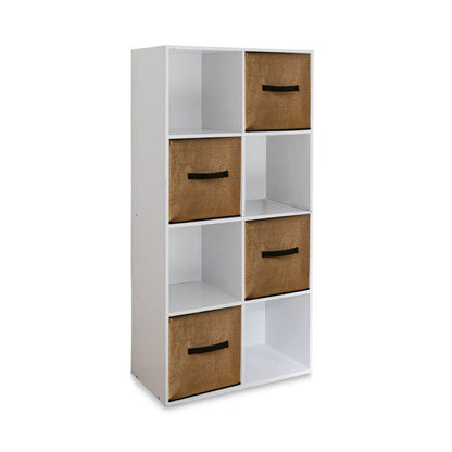 Cara 8 Cube Storage Unit in Chalk White & 4 Jute Handled Box Drawers