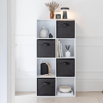 8 Cube Storage Unit in White & 4 Black Handled Box Drawers - Laura James