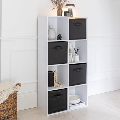 8 Cube Storage Unit in White & 4 Black Handled Box Drawers - Laura James