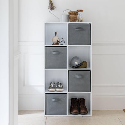 8 Cube Storage Unit in White & 4 Grey Handled Box Drawers - Laura James
