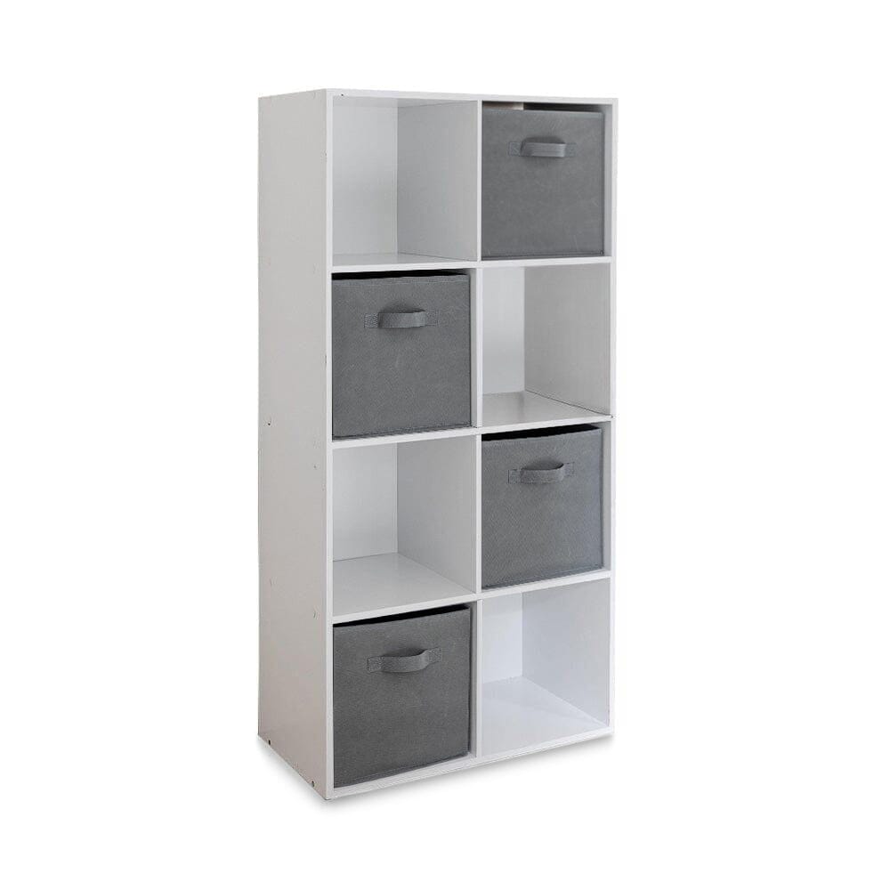 8 Cube Shelf Unit & 4 grey Handled Box Drawers

