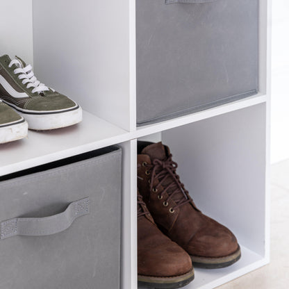 8 Cube Storage Unit in White & 4 Grey Handled Box Drawers - Laura James