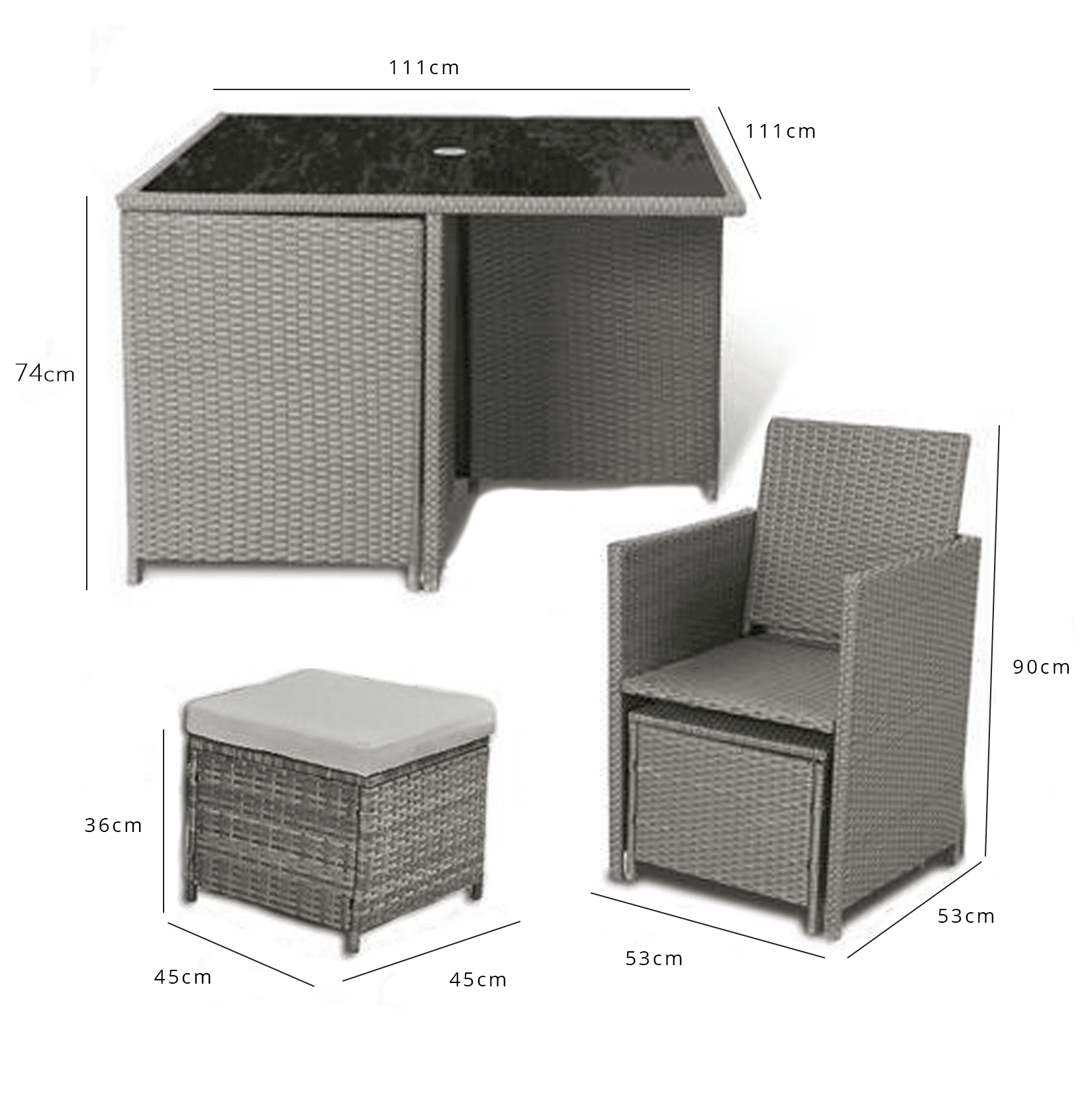 8 Seat Rattan Cube Outdoor Dining Set with LED Premium Parasol - Grey Weave with Grey Cushion - Laura James