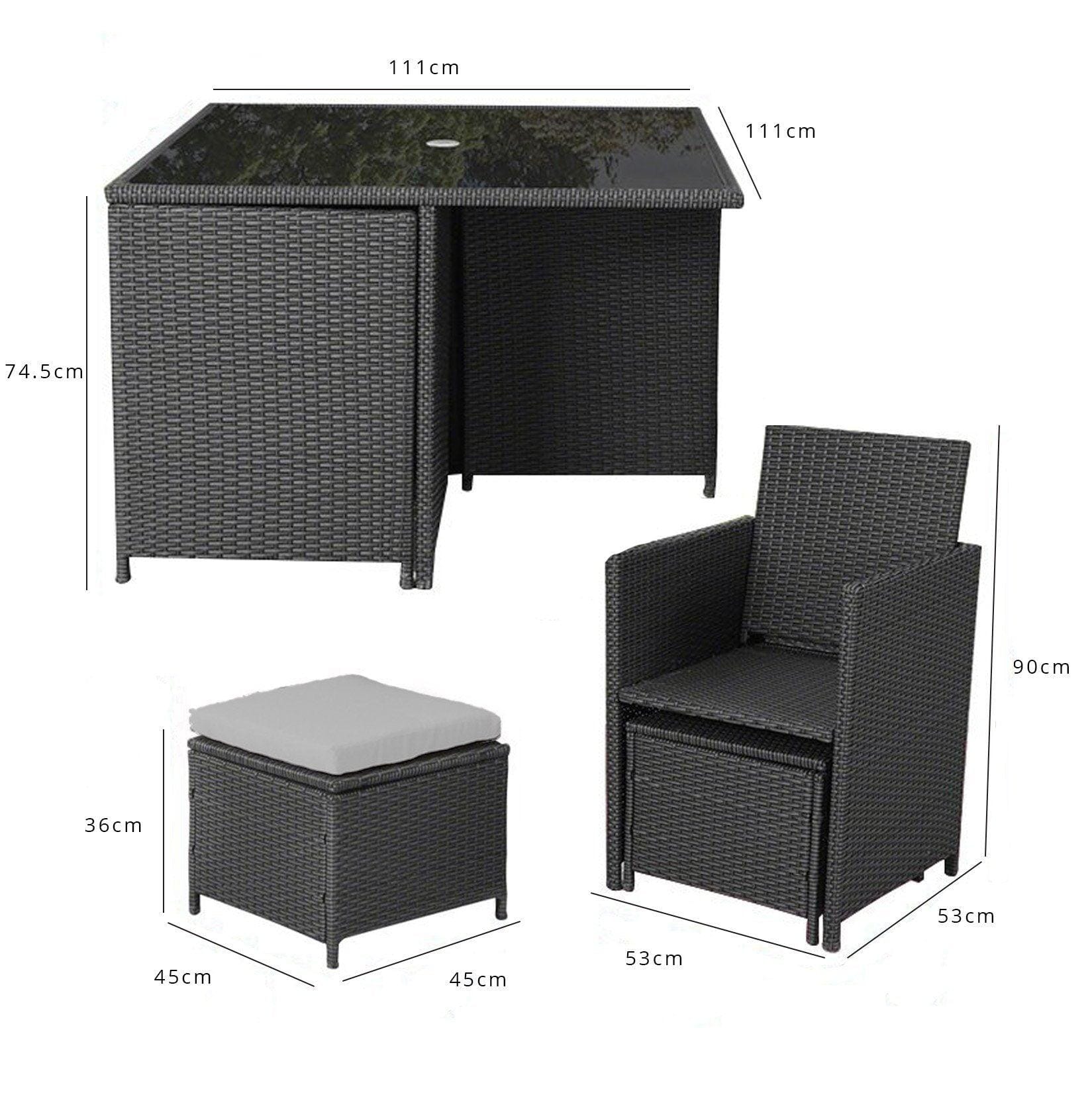 8 Seater Rattan Cube Outdoor Dining Set with Parasol - Black Weave - Laura James