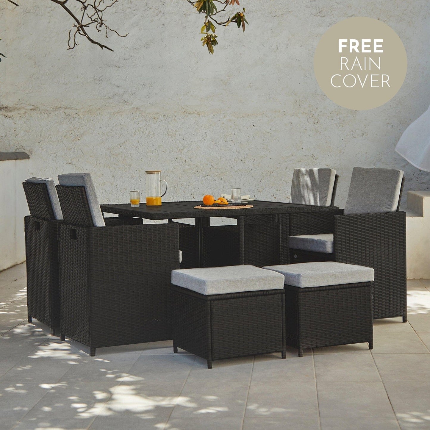 8 Seater Rattan Cube Outdoor Dining Set - Black Weave Polywood Top - Laura James