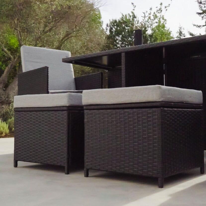 8 Seater Rattan Cube Outdoor Dining Set - Black Weave Polywood Top - Laura James