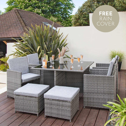 8 Seater Rattan Cube Outdoor Dining Set - Grey Weave - Laura James