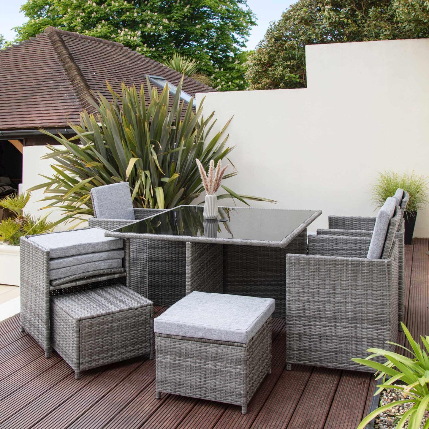 8 Seater Rattan Cube Outdoor Dining Set - Grey Weave - Laura James