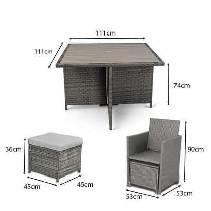 8 Seater Rattan Cube Outdoor Dining Set Premium LED Grey Parasol - Grey Weave Polywood Top - Laura James