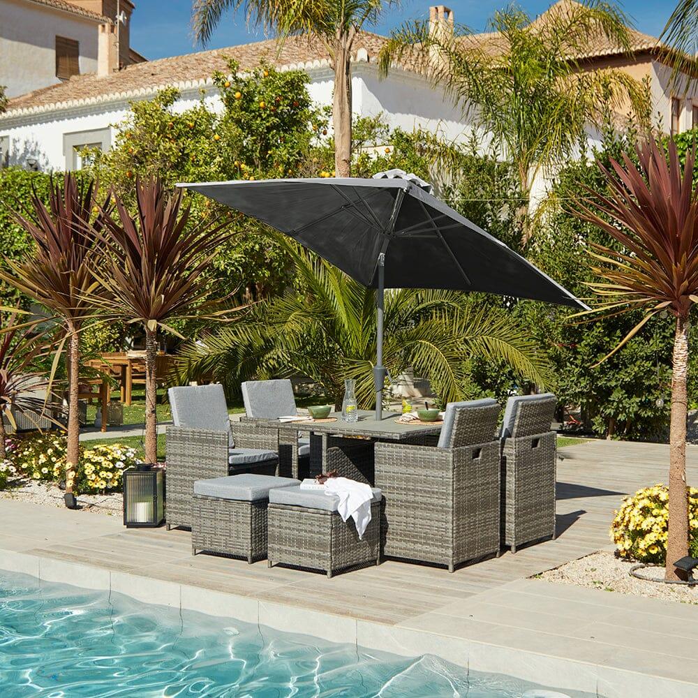 grey patio set with umbrella Cube Grey Polywood Garden Furniture Dining Set with Parasol