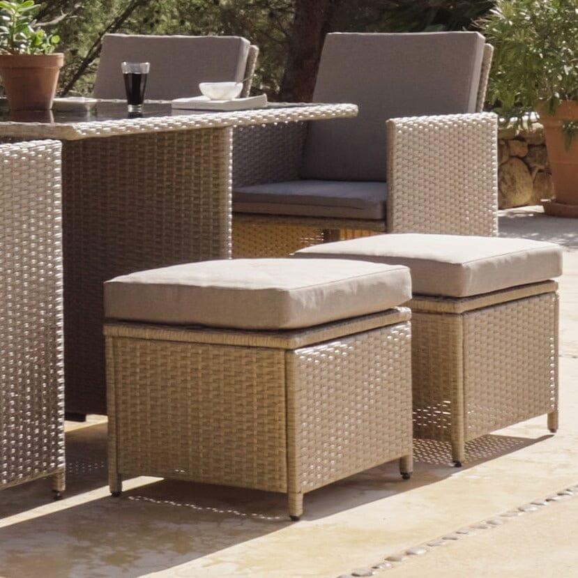 8 seater rattan cube outdoor dining set with cream LED premium parasol - Natural Brown- Black Glass Top - Laura James