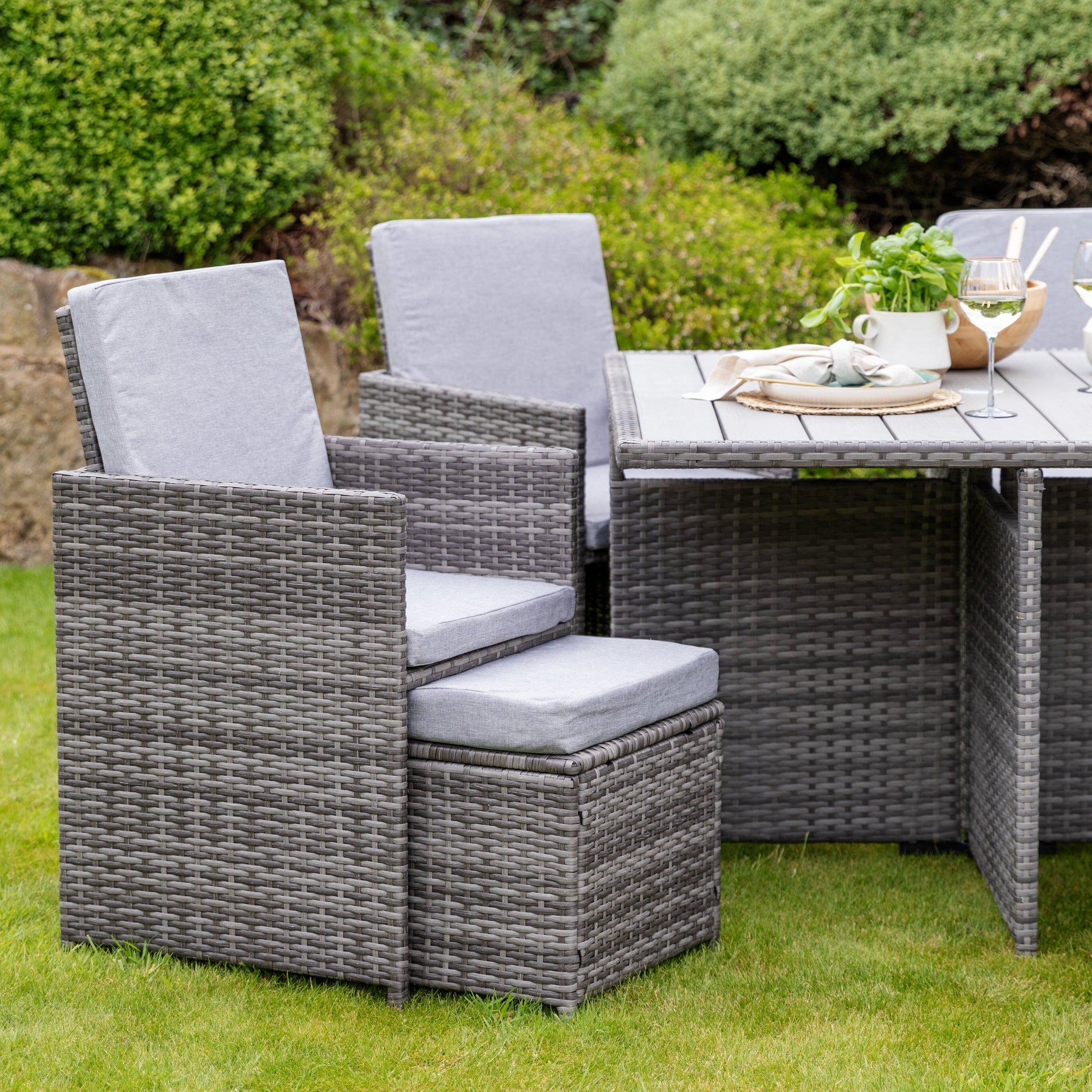 Rattan-8-Seater-Cube-Outdoor-Dining-Set - Grey-Weave-Polywood-Top