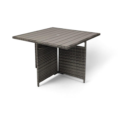 8 Seater Rattan Cube Outdoor Dining Set with Grey Parasol - Grey Weave Polywood Top