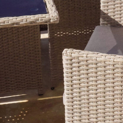 8 Seater Rattan Cube Outdoor Dining Set with Grey Parasol - Natural Brown Weave - Laura James