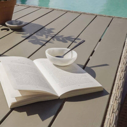 Cube 8 Seater Rattan Outdoor Dining Set with Grey Parasol - Natural Brown Weave Polywood Top