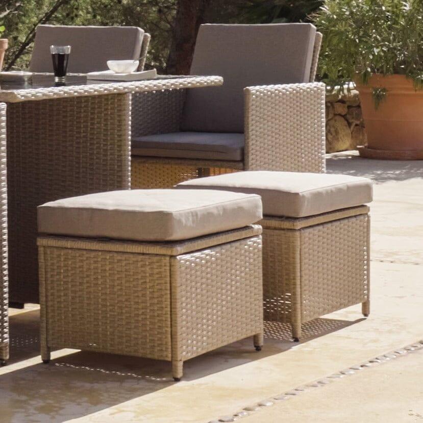 Cube 8 Natural Brown Outdoor Dining Set with Grey Parasol - Laura James