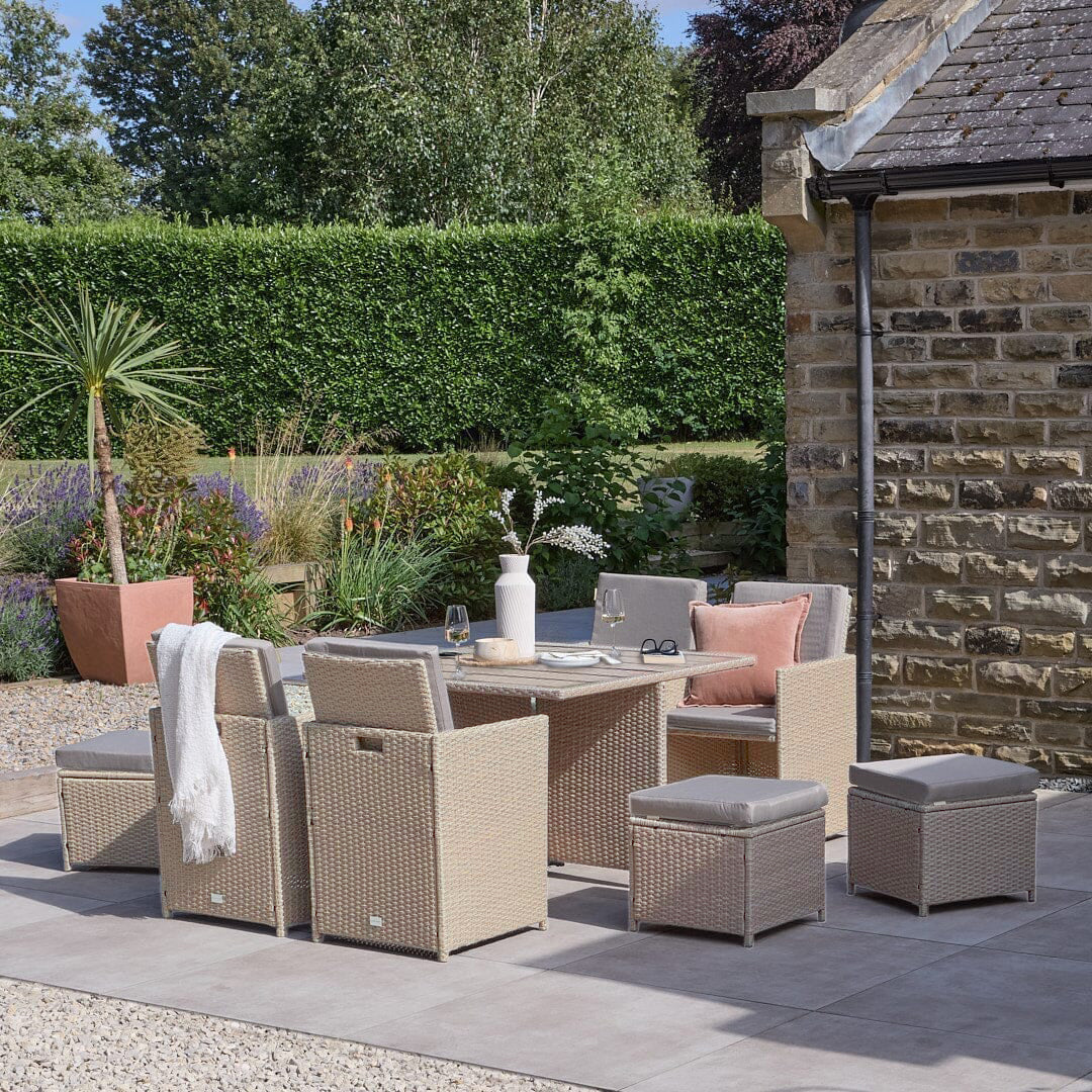 Cube 8 Seater Rattan Garden Dining Set - Light Grey with Polywood Top