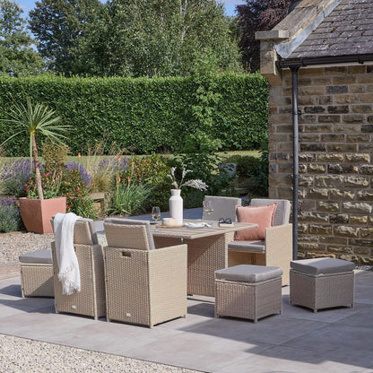 Cube 8 Seater Rattan Garden Dining Set - Light Grey with Polywood Top