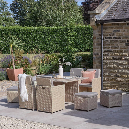 Cube 8 Seater Rattan Garden Dining Set - Light Grey with Polywood Top
