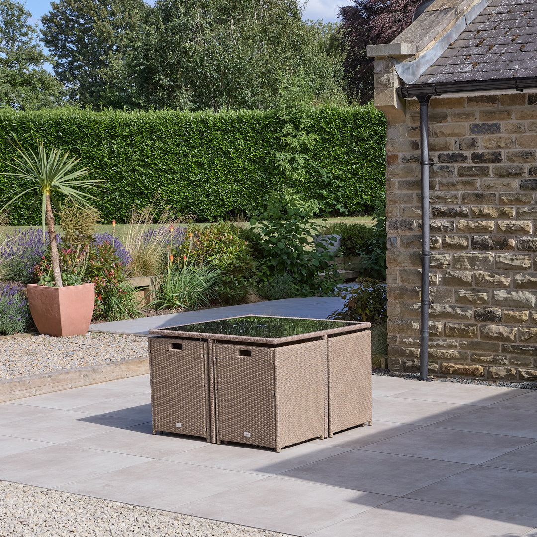 8 Seater Rattan Cube Outdoor Dining Set - Brown Weave Glass Top - Laura James
