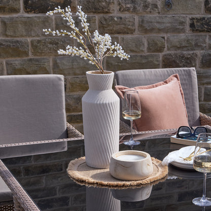 8 Seater Rattan Cube Outdoor Dining Set - Brown Weave Glass Top - Laura James
