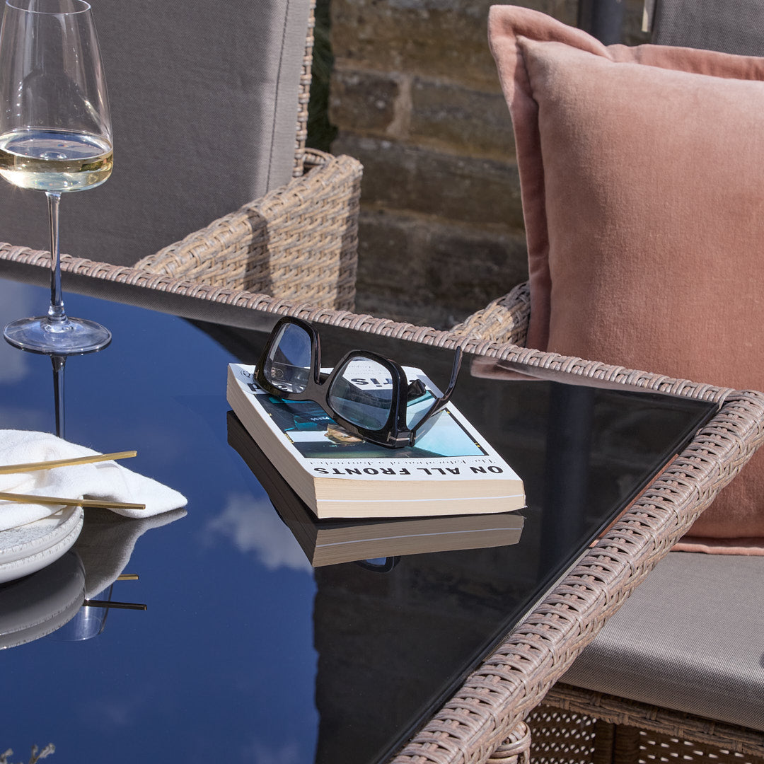 8 Seater Rattan Cube Outdoor Dining Set - Brown Weave Glass Top - Laura James
