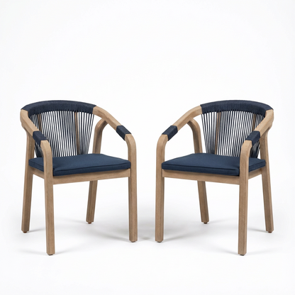 Shiro Navy Rope Wooden Garden Chairs - Set of 2 - Laura James