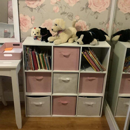 9 Cube Storage Unit / Bookcase & 4 Pink Handled Box Drawers - Laura James