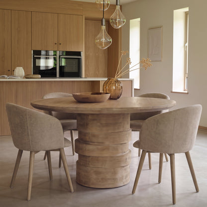Adam 135cm Almond Brown Round Dining Table Set - 4 Seater - Archer Natural Brown Dining Chairs - Almond Brown Legs