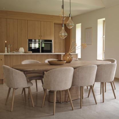 Adam 240cm Almond Brown Oval Dining Table Set - 8 Seater - Archer Soft Beige Dining Chairs - Almond Brown Legs