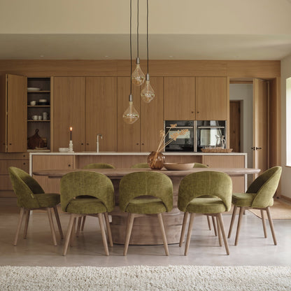 Adam 240cm Almond Brown Oval Dining Table Set - 8 Seater - Marilyn Moss Green Dining Chairs - Almond Brown Legs