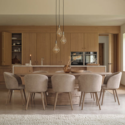 Adam 240cm Almond Brown Oval Dining Table Set - 8 Seater - Archer Natural Brown Dining Chairs - Almond Brown Legs