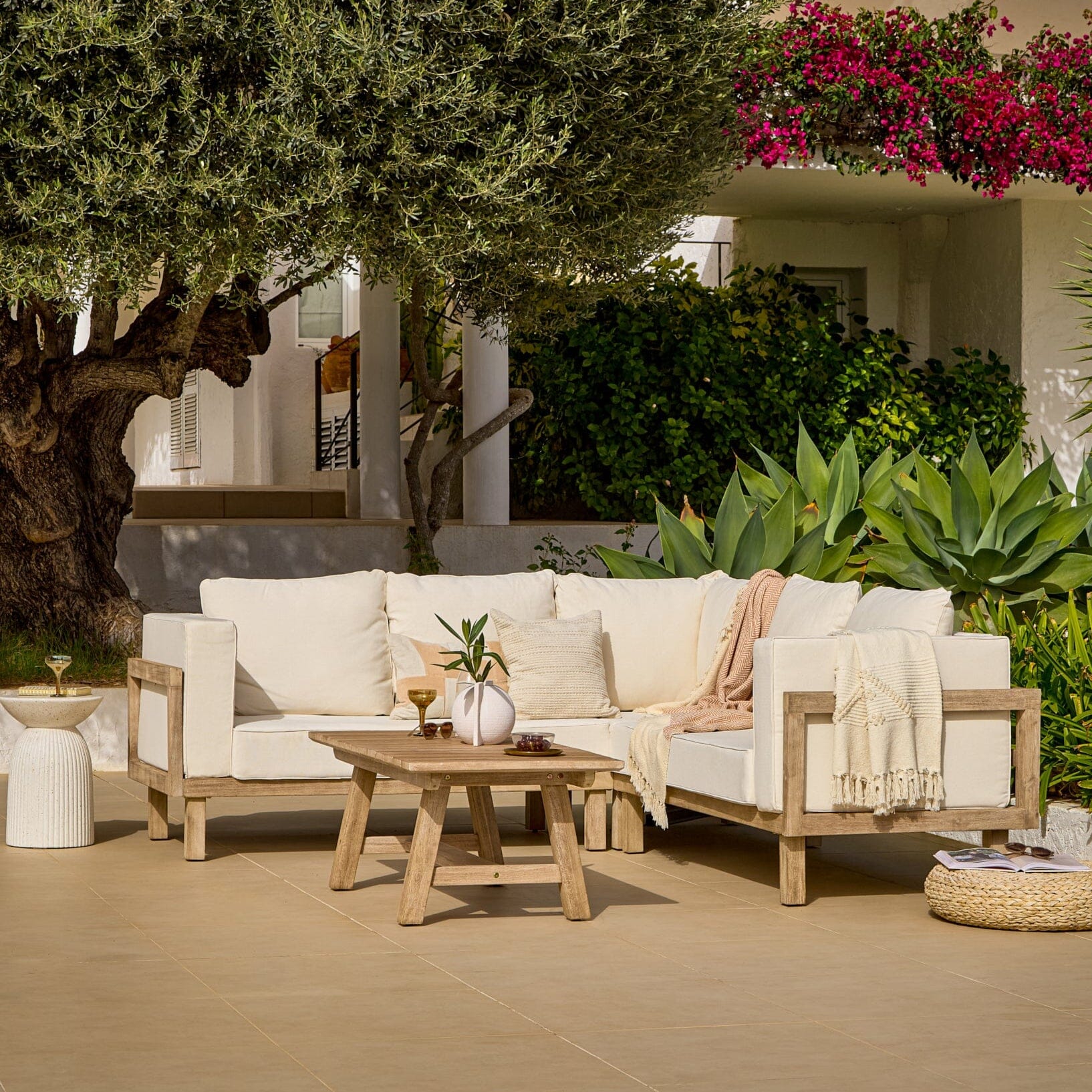Akira Wooden Corner Sofa Set with Shiro Coffee Table - Laura James 
